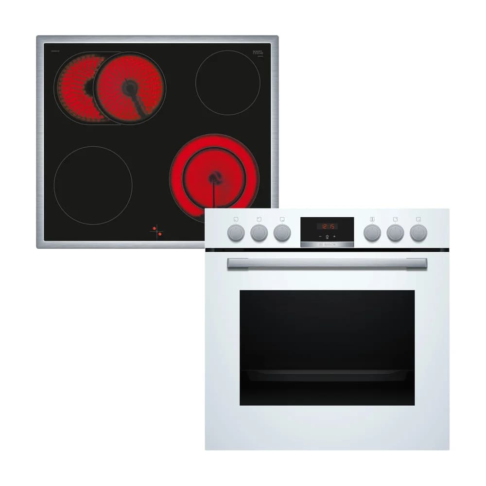 Bosch HND411LW63 Herdset 71L LED-Display Autostart Kombirost elektrisch - Weiß