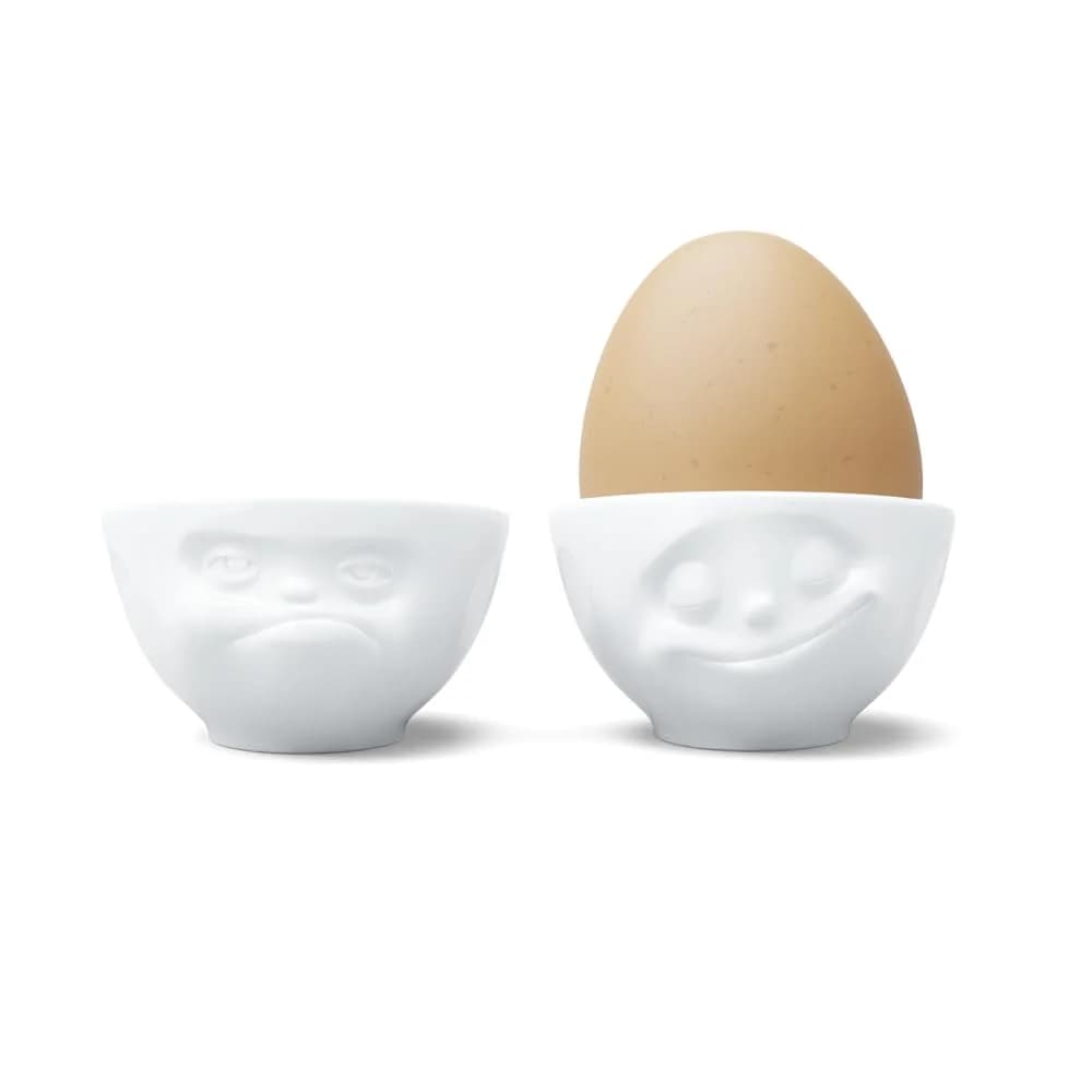 FIFTYEIGHT Eierbecher Set Nr.3 - Glücklich & Hmpff weiß