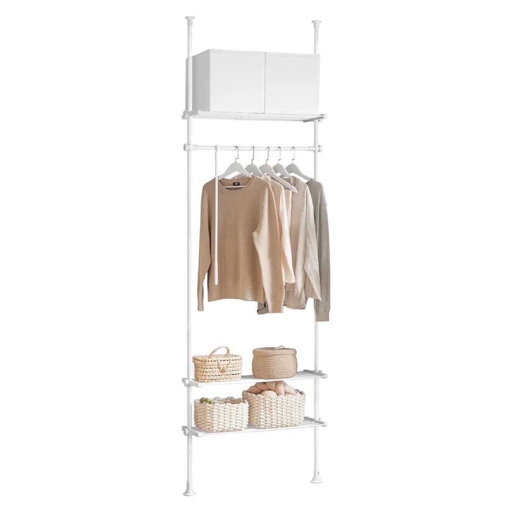 SoBuy Garderobenständer mit 1 Ablage Weiß 80x27x300cm Funktional