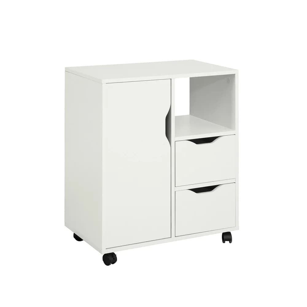 SoBuy FBT105-W Druckertisch mit 2 Schubladen Aktenschrank Rollcontainer - Weiß