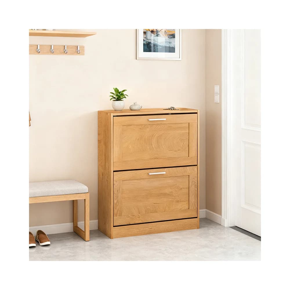 SoBuy Schuhschrank mit 2 Türen Holzfarbe 59,5x23x79,5cm Funktional