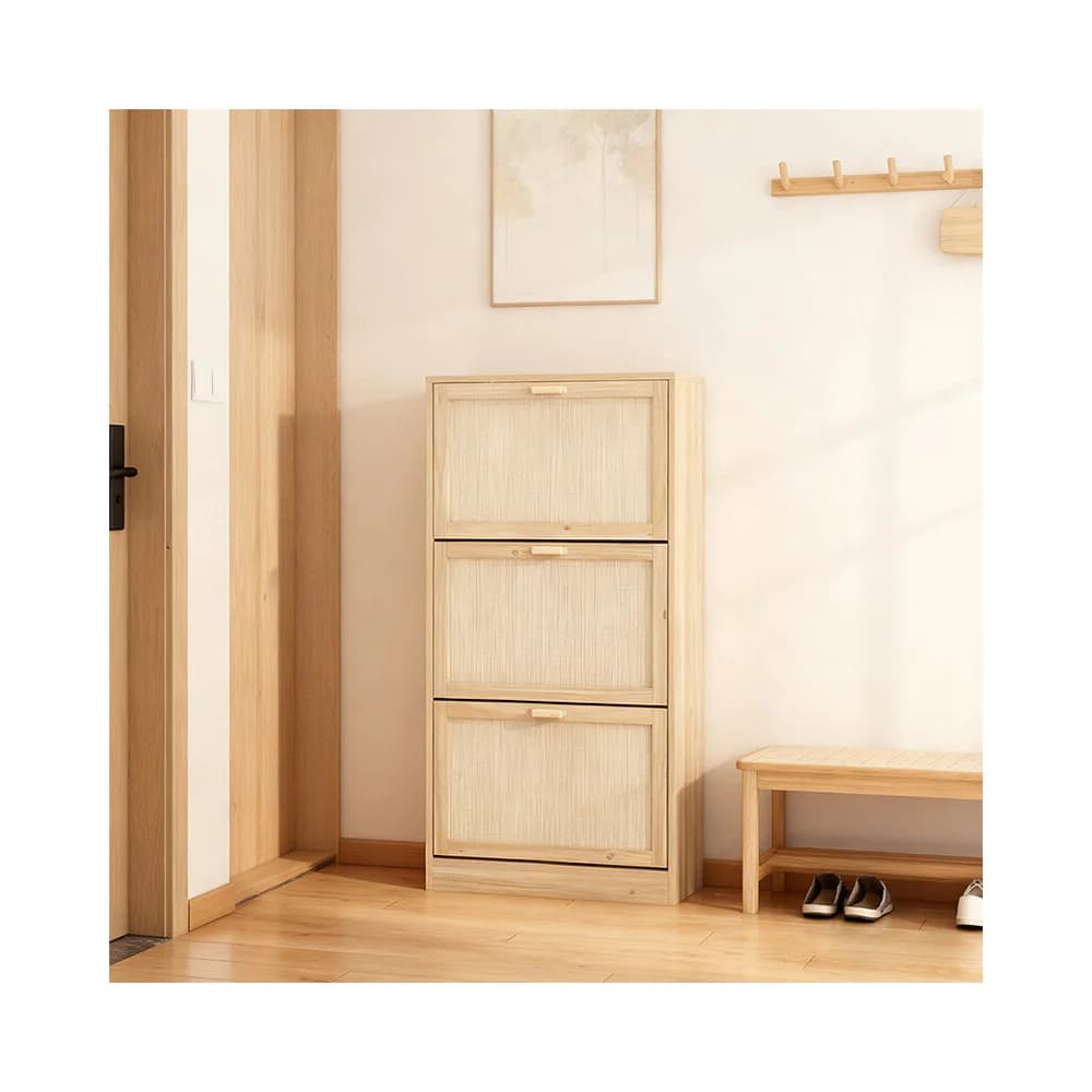 SoBuy Schuhschrank mit 3 Türen Holzfarbe 60x24x118cm Funktional