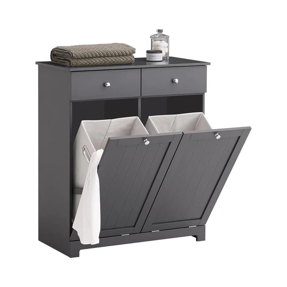 SoBuy Wäscheschrank mit 2 Schubladen Dunkelgrau 78x38,5x90,5cm Nordisch