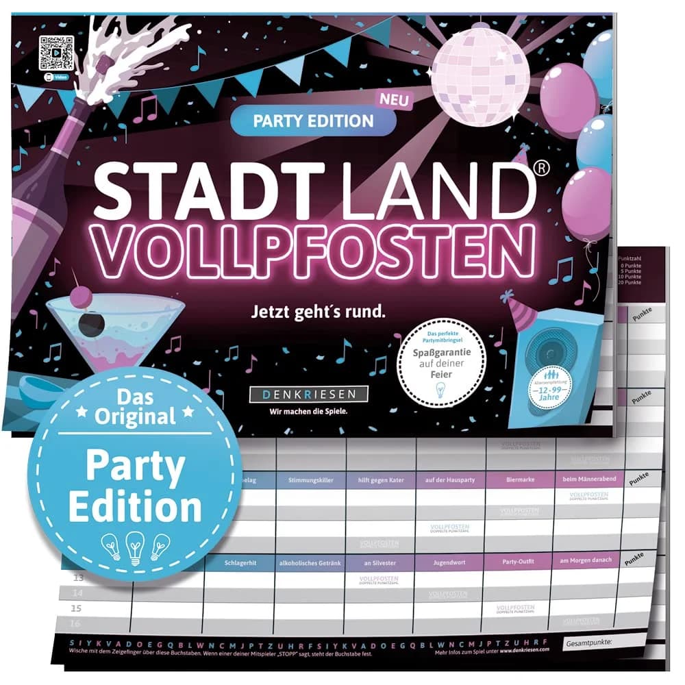 Denkriesen Stadt Land Vollpfosten Spielblock Party Edition