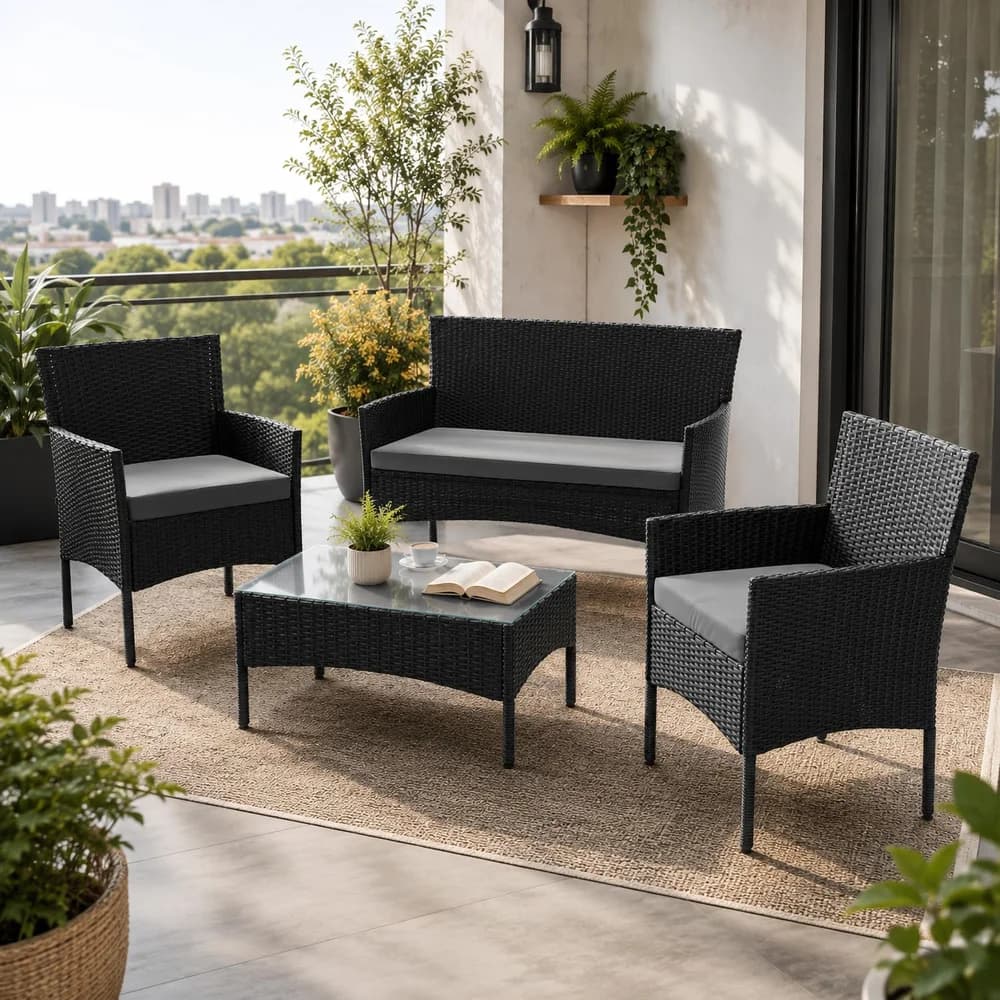 JUSKYS Polyrattan Gartenmöbel Sitzgruppe (schwarz / dunkelgraue)
