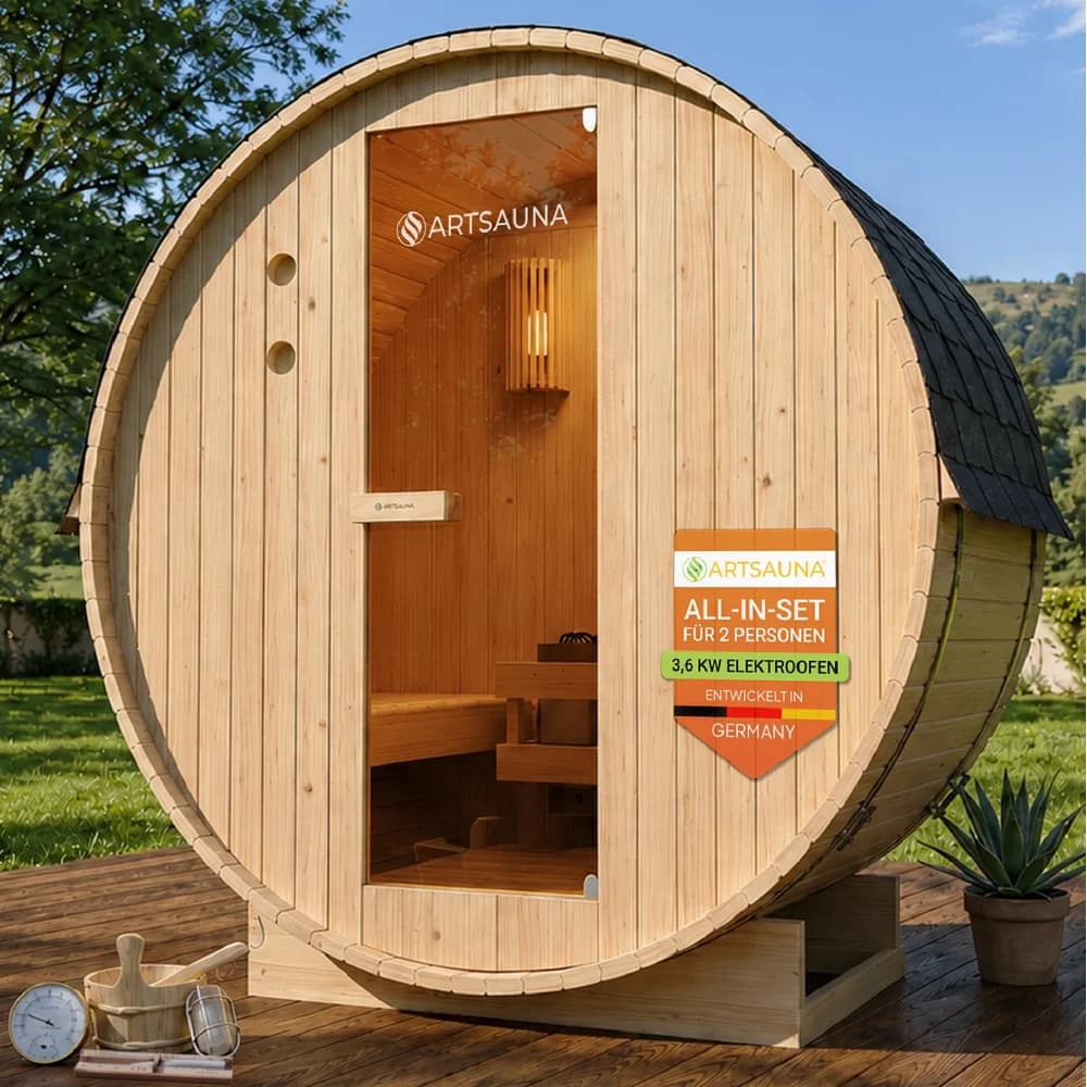 ARTSAUNA Fasssauna Spitzbergen (für 2 Personen, 120 cm)