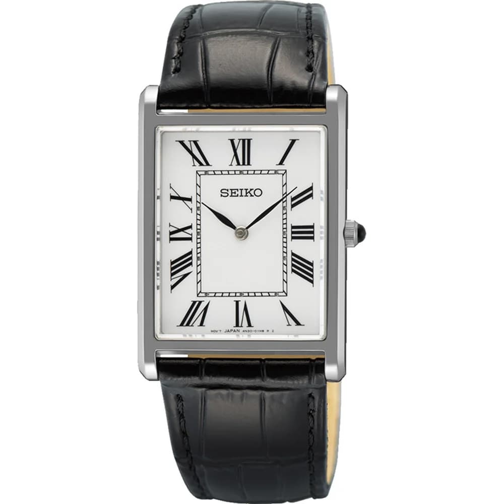 Seiko SWR103P1 Herrenuhr Quarz mit Lederband Schwarz