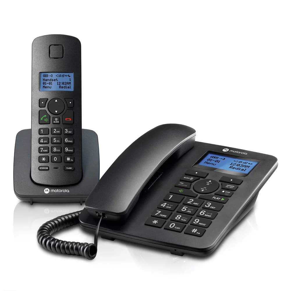 Motorola C4201 Schnurtelefon + DECT-Mobilteil, Notruf, Rufweiterleitung, 50 Kontakte, Freisprechen