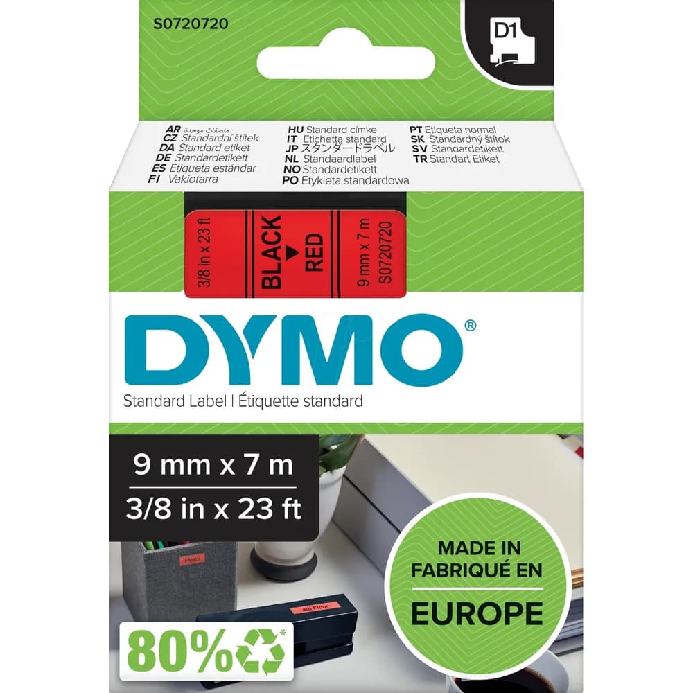 DYMO D1 Schriftband 9mm schwarz auf rot