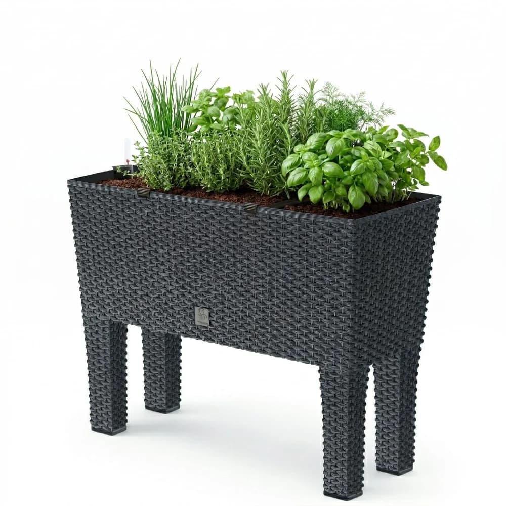 Prosperplast Polyrattan-Blumenbank mit Bewässerung 60cm Pflanzkasten Blumenkasten Pflanztrog