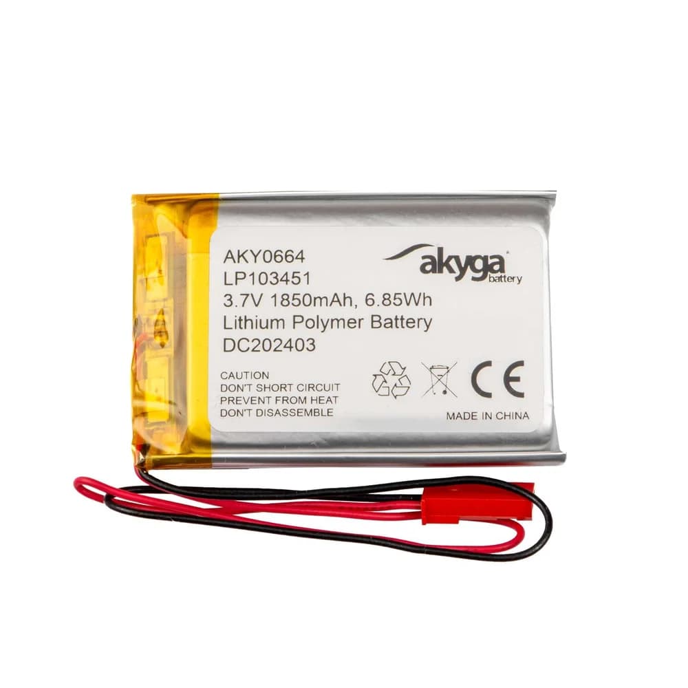 Akyga AKY0664, Akku, Silber, Lithium-Ion (Li-Ion), 1850 mAh, 3,7 V, 34 mm - Silber