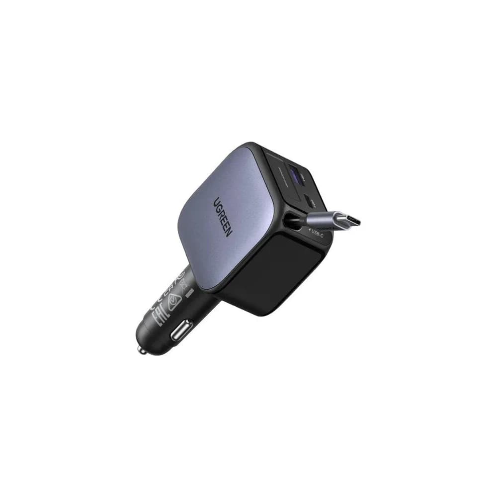 UGREEN EC602 60W USB-A, 2xUSB-C Kfz-Schnellladegerät mit ausziehbarem Kabel