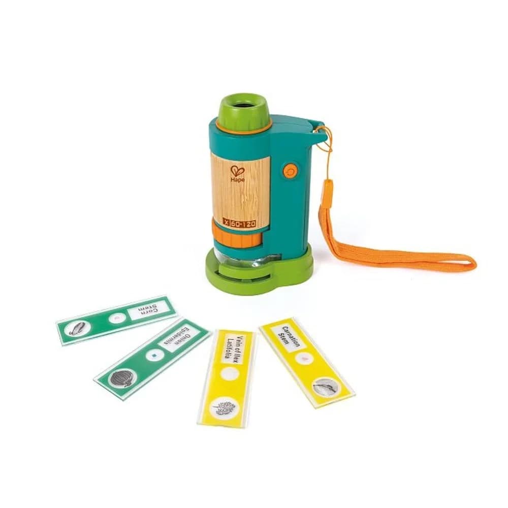 Hape Nature Fun Tragbares Mikroskop Kindermikroskop (mit Licht und Objekträgern für kleine Entdecker ab 4 Jahren) grün