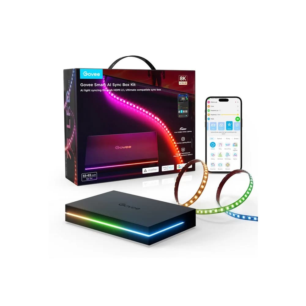 GOVEE KI TV/PC Synchronisierungsbox 2 8K@60Hz, 4K@144Hz Sync Box RGBWIC, Farbe