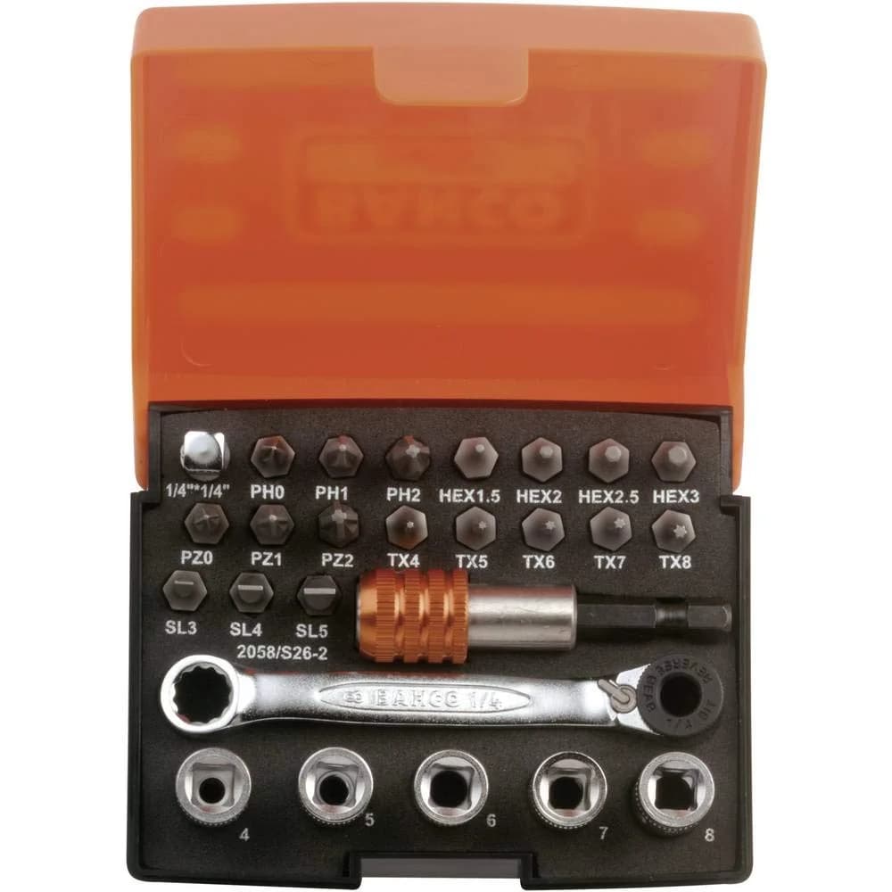 BAHCO Steckschlüssel Bit-Steckschlüssel-Satz 1/4′′, 26tlg 2058/S26-2
