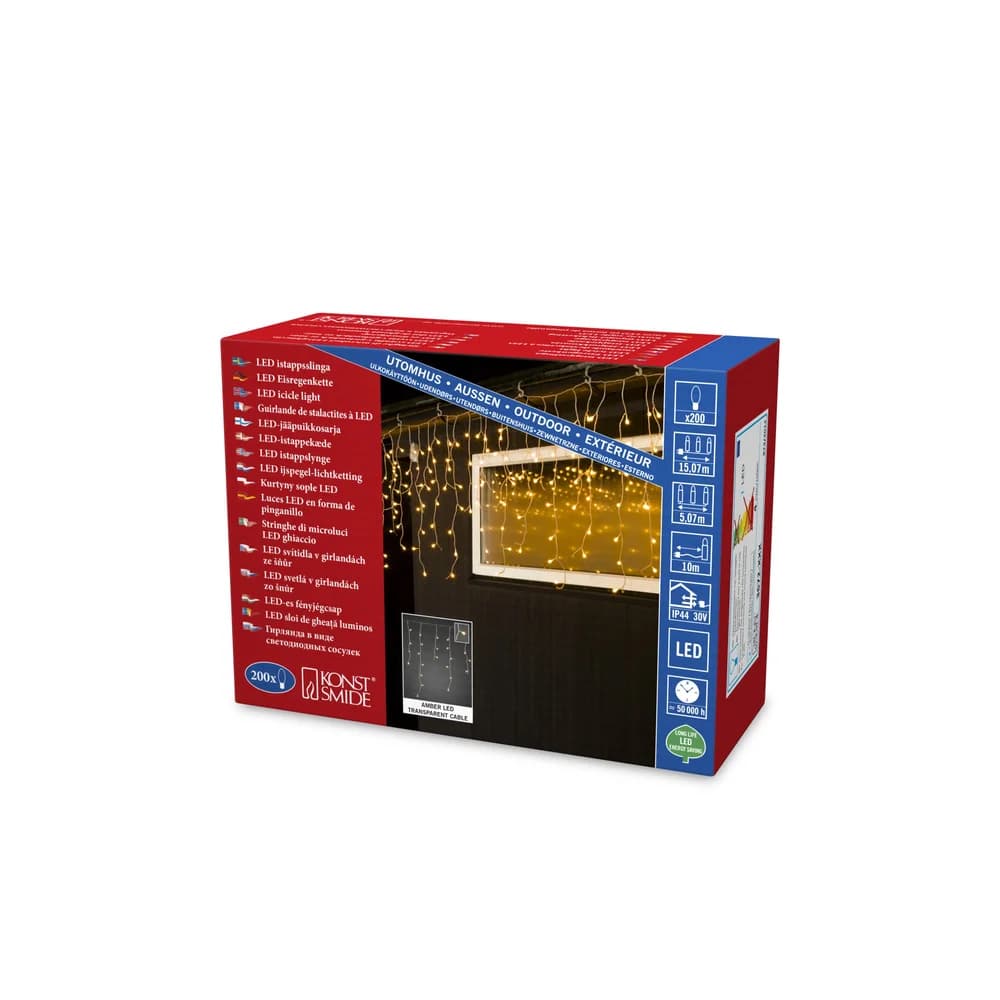 3673-803 LED Eisregen Lichtervorhang mit bernstein. Globes