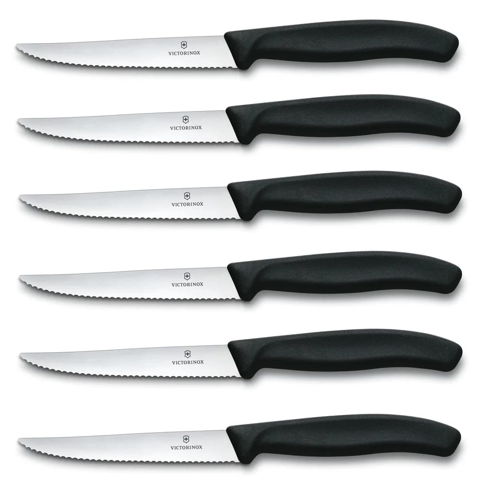 Victorinox Swiss Classic, Steakmesser Set, 6tlg, 11cm, Wellen, schwarz