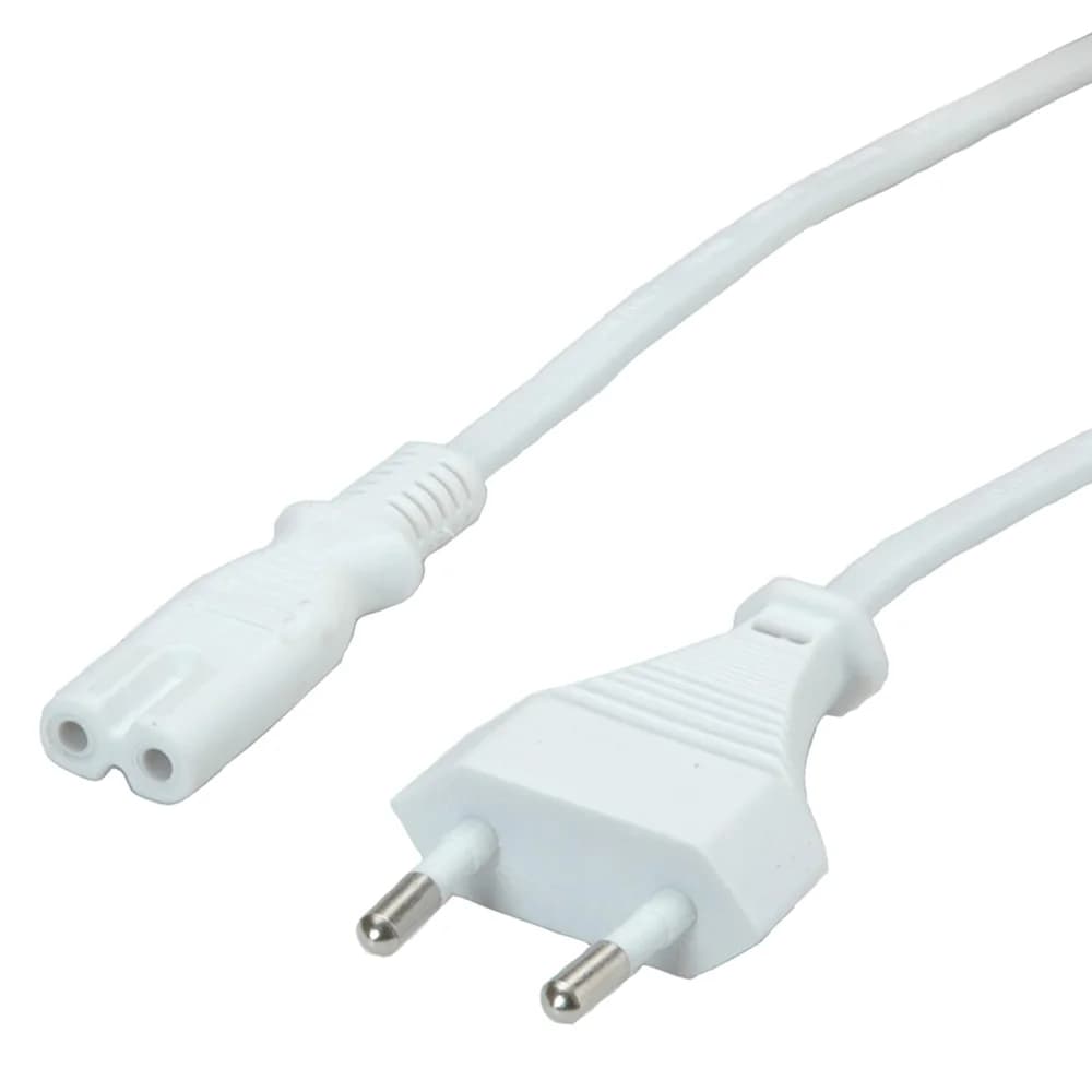 VALUE Netzkabel Euro-Flachstecker auf C7, 2polig, weiß, 1 m