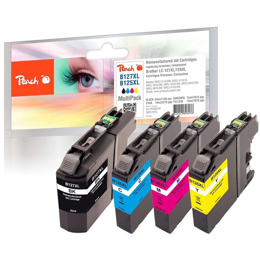 Peach Spar Pack Tintenpatronen kompatibel zu Brother LC-127XLVALBP