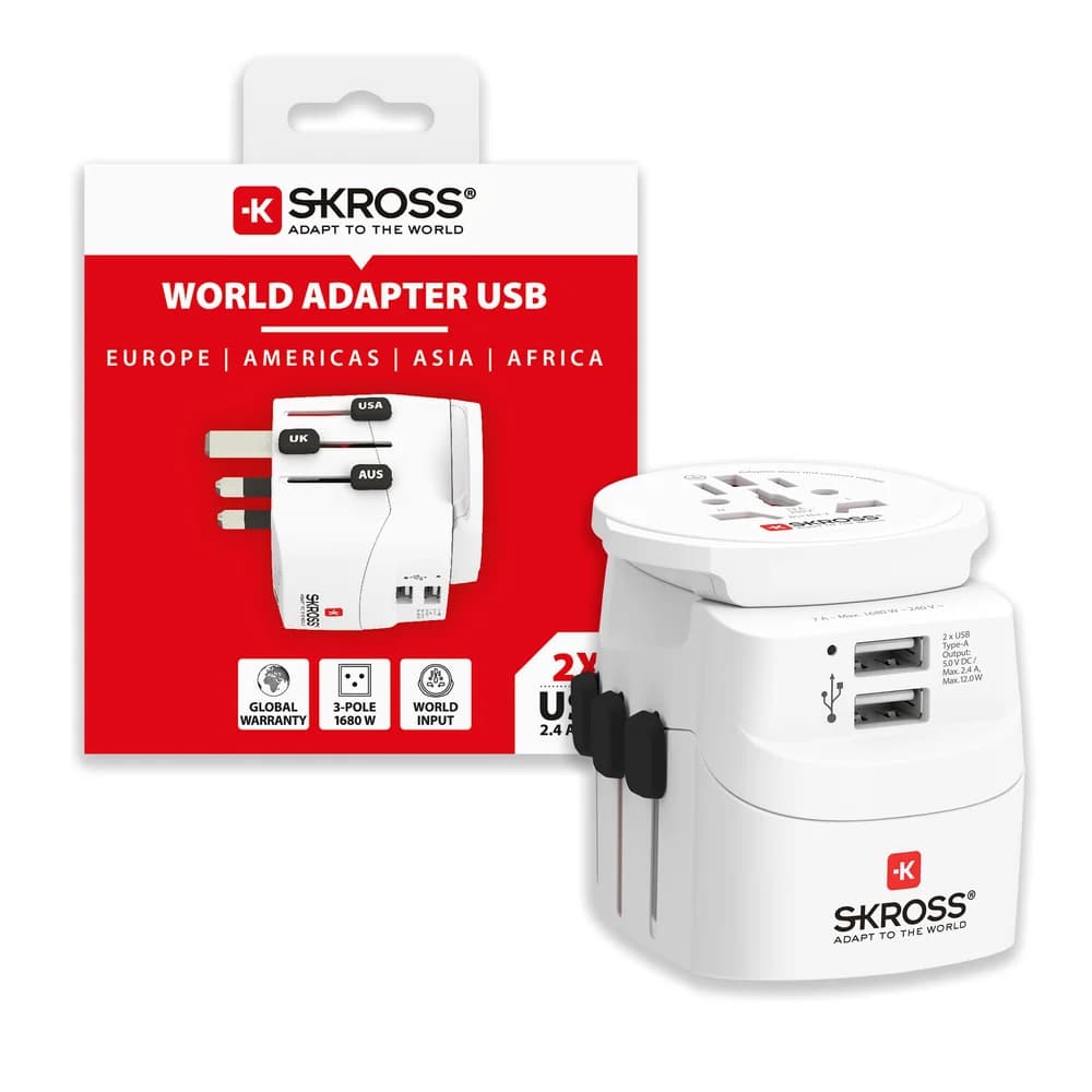 SKROSS Länderstecker Pro Light USB World (2xA), weiss