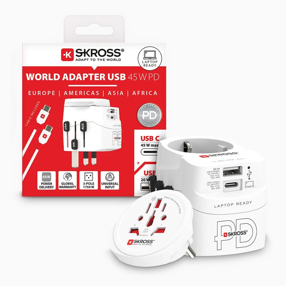 SKROSS PRO Light USB A/C 45PD World Reiseadapter Stromadapter, Weltweit weiß