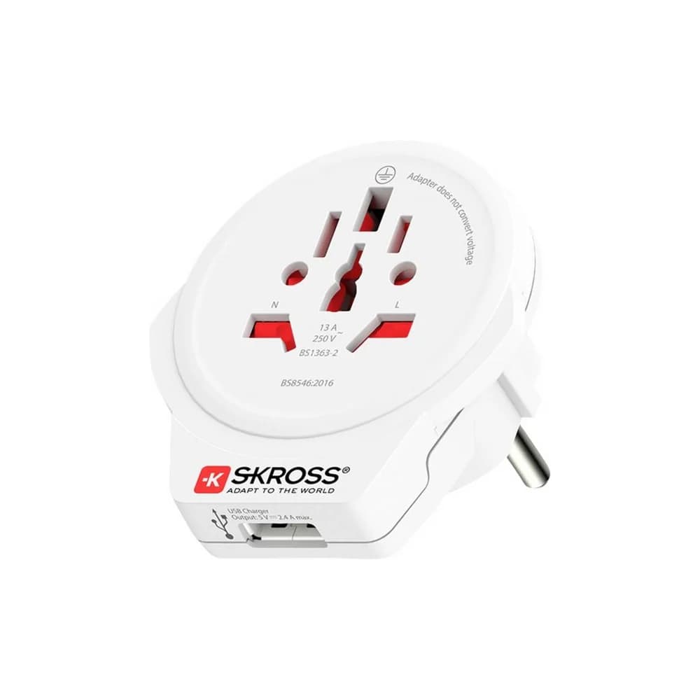 SKROSS Länderreiseadapter World to Europe USB 1.500266-E Reiseadapter weiß
