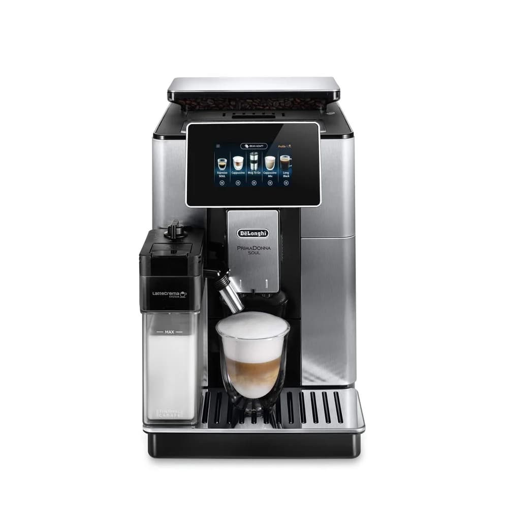De'Longhi Kaffeevollautomat PrimaDonna Soul ECAM610.75.MB - Mit Kaffeekannen-Funktion, Inkl. Kaffeekanne, Bean Adapt Technology, Edelstahl, Scheibenmahlwerk silberfarben