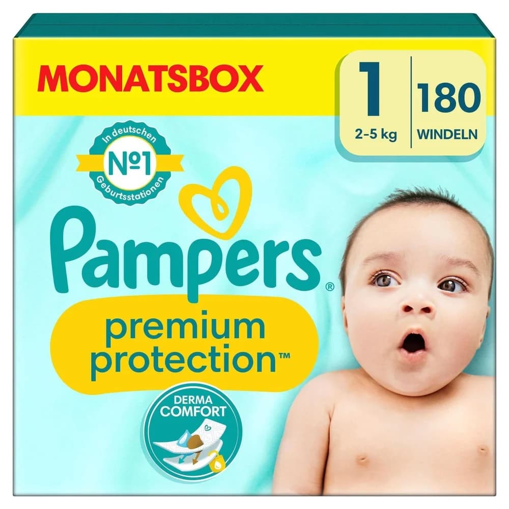 Pampers Premium Protection, Windeln für Neugeborene, Größe 1, 2-5 kg, 180 Stück