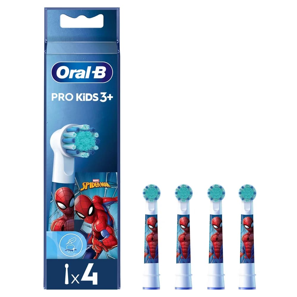 Oral-B Kids Spiderman 4er Ersatz-Zahnbürsten / Aufsteckbürsten ab 3 Jahren