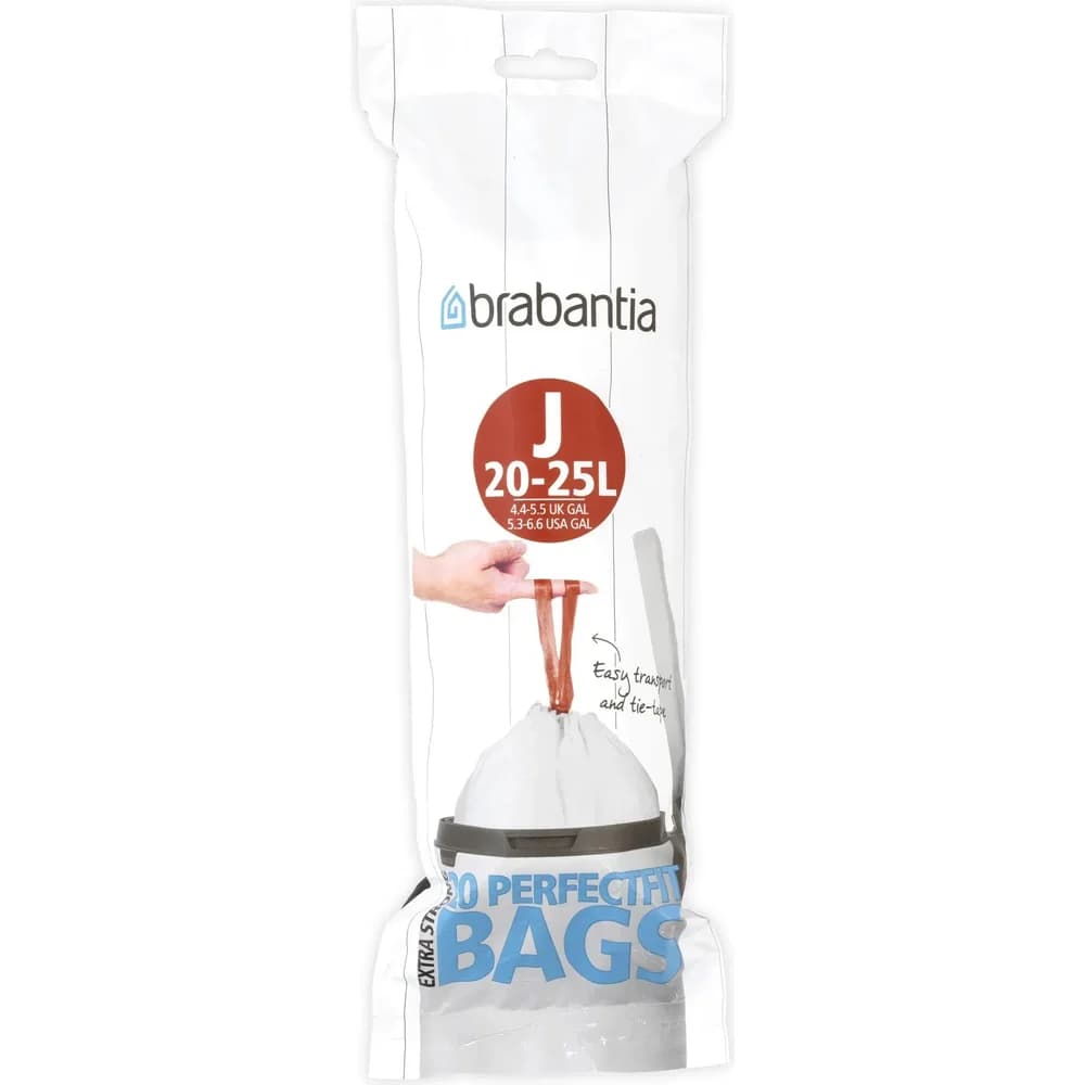 Brabantia Müllbeutel PerfectFit, Abfallbeutel, Beutel, Codierung J, Weiß, 23 L, 20 Stück, 115585