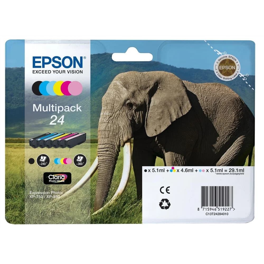 Epson 24 Original Tintenpatrone C13T24284510 Schwarz, Cyan, Hellcyan, Magenta, Hellmagenta, Gelb Multipack 6 Stück