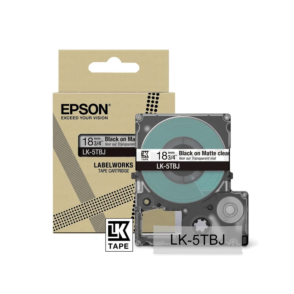 EPSON LK-5TBJ Beschriftungsband 18mm, schwarz/transparent matt