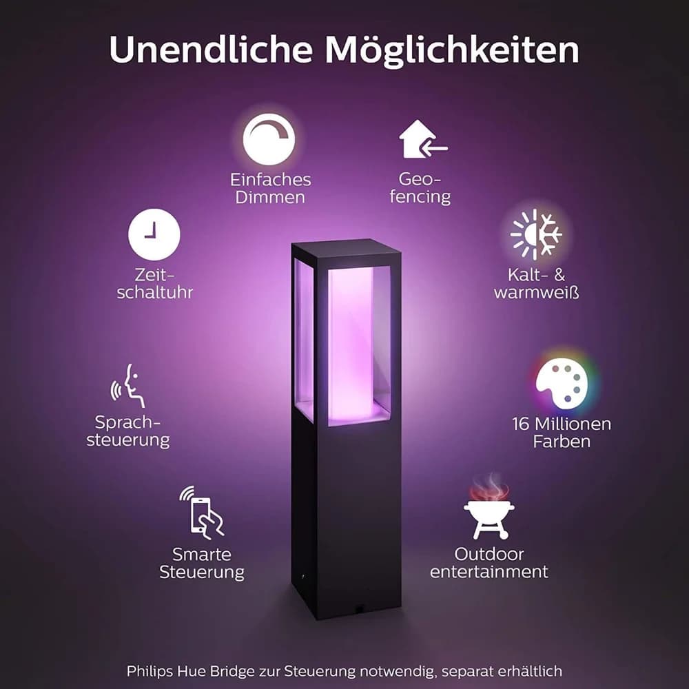 45cm hohe Philips Hue Impress LED Garten Wegeleuchte Sockelleuchte ZigBee steuerbar IP44