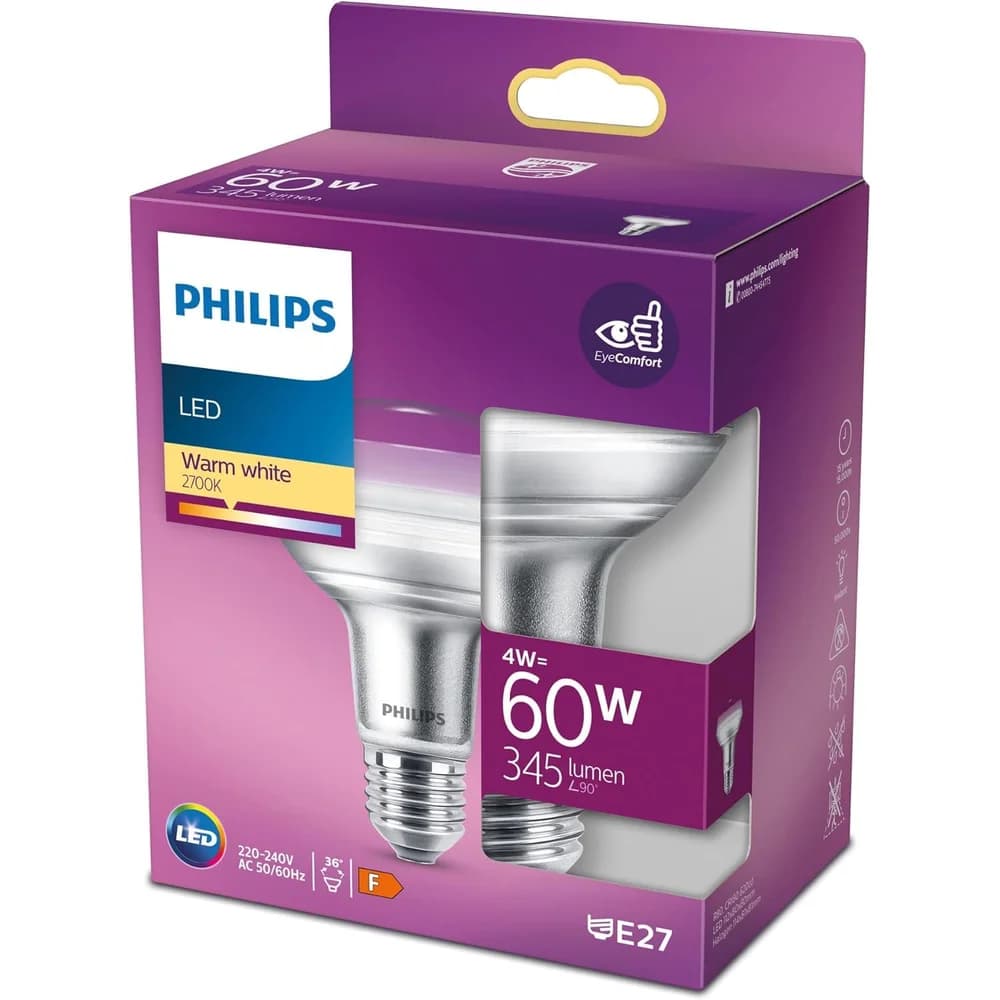 LED Leuchtmittel E27 R80 4W = 60W 410lm 2700K Warmweiß 36° PHILIPS