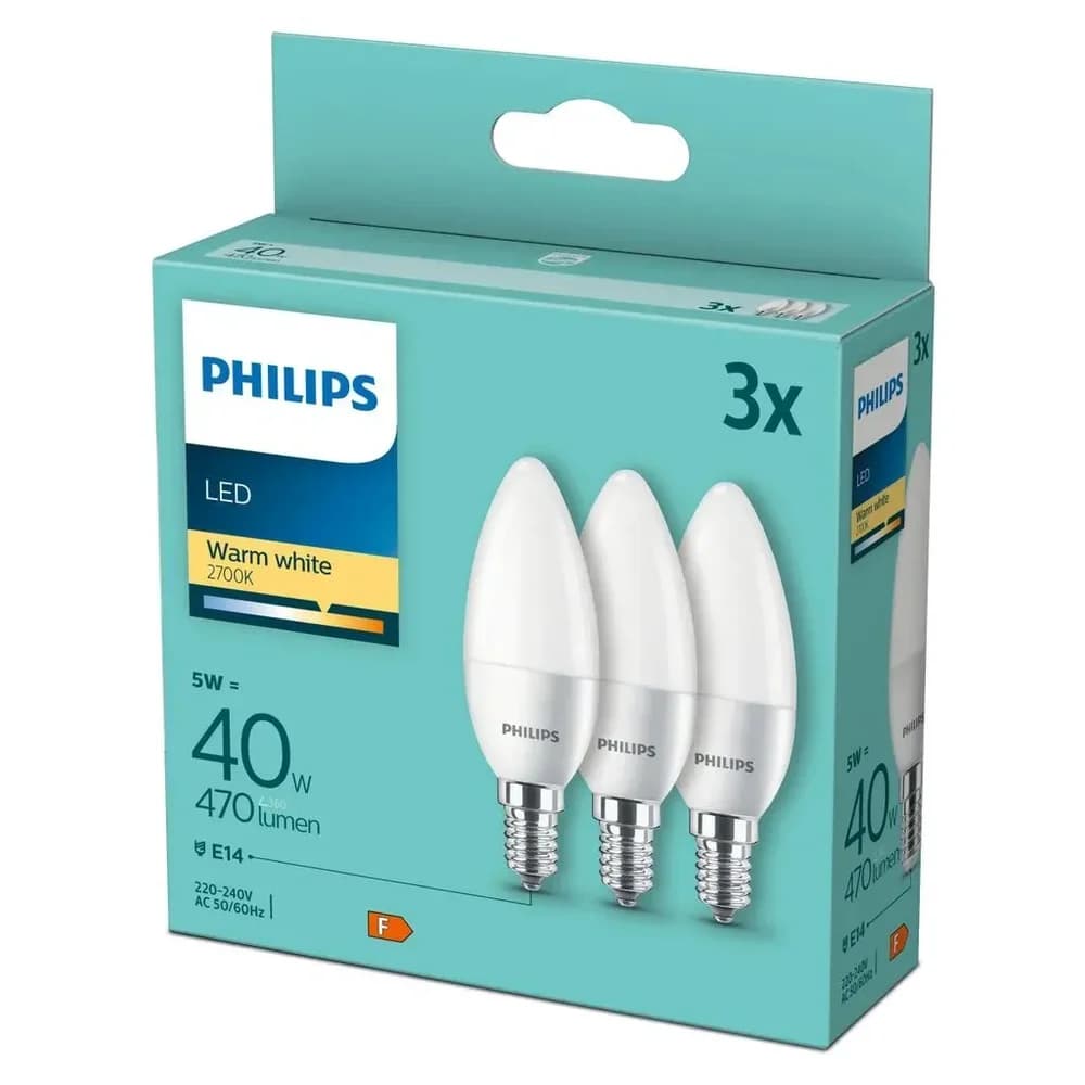 PHILIPS LED E14 (40W) 470lm matt Kerze 3er Pack aqua