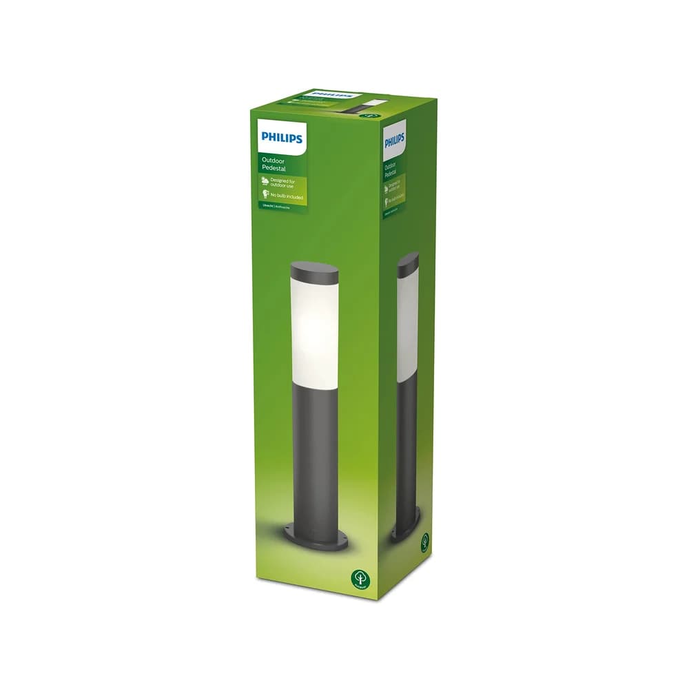Philips Sockelleuchte Utrecht 20W, E27, wasserbeständig, anthrazit, ohne Leuchtmittel grau