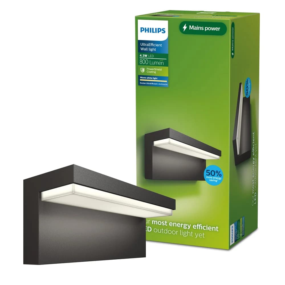 Garten LED-Wandleuchte BUSTAN 3.8W 2700K warm IP44 Anthrazit Ultra Efficient PHILIPS