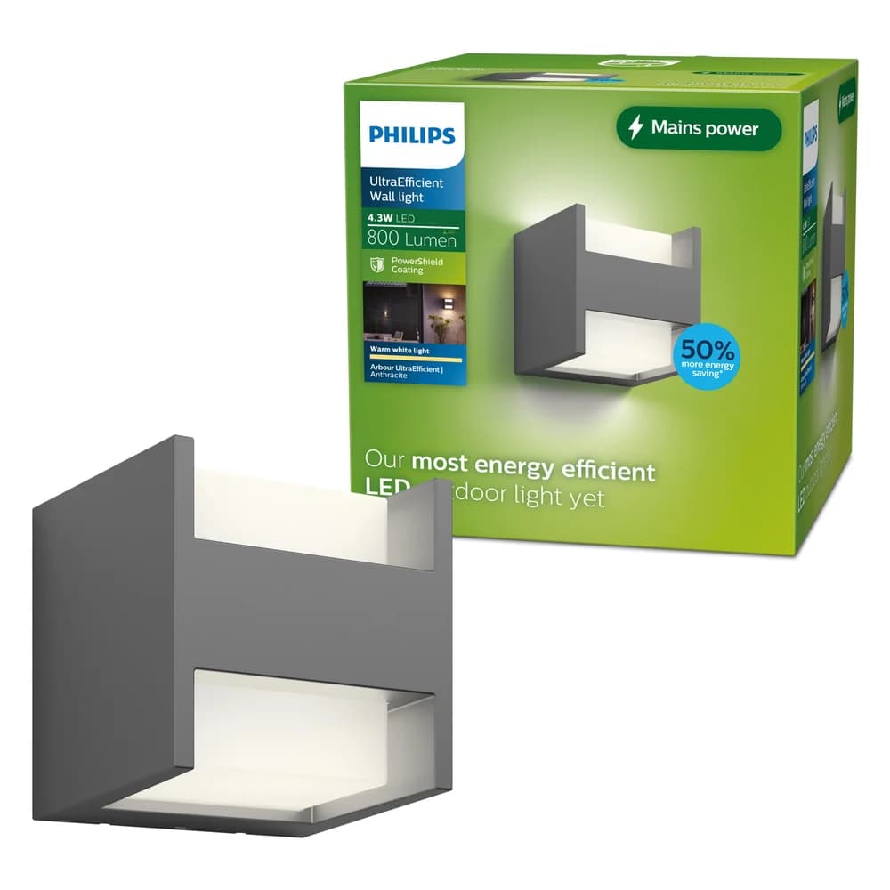 Garten LED Wandleuchte ARBOUR 3.8W 2700K Warmweiß IP44 Up-Down Anthrazit PHILIPS
