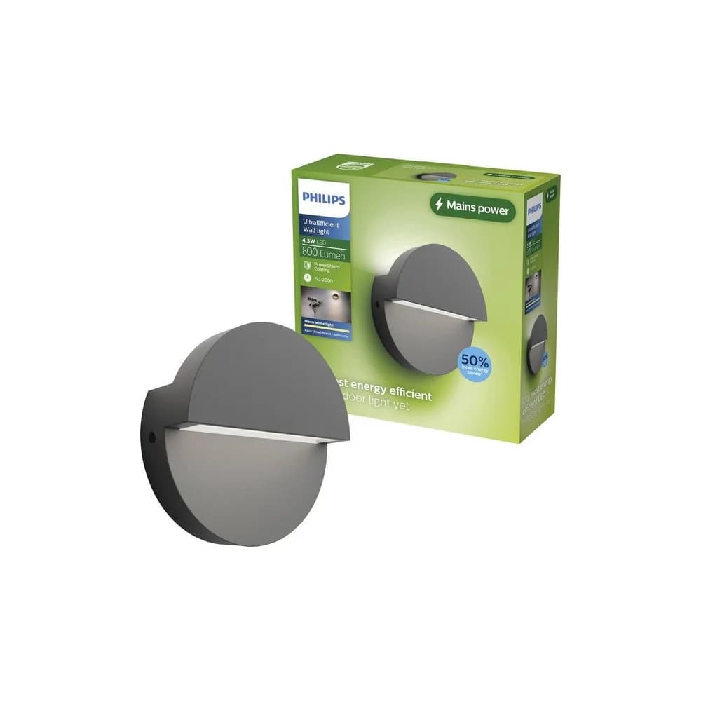 Philips Wandleuchte Valor in Anthrazit Ultraeffizient - warmweißes Licht IP44