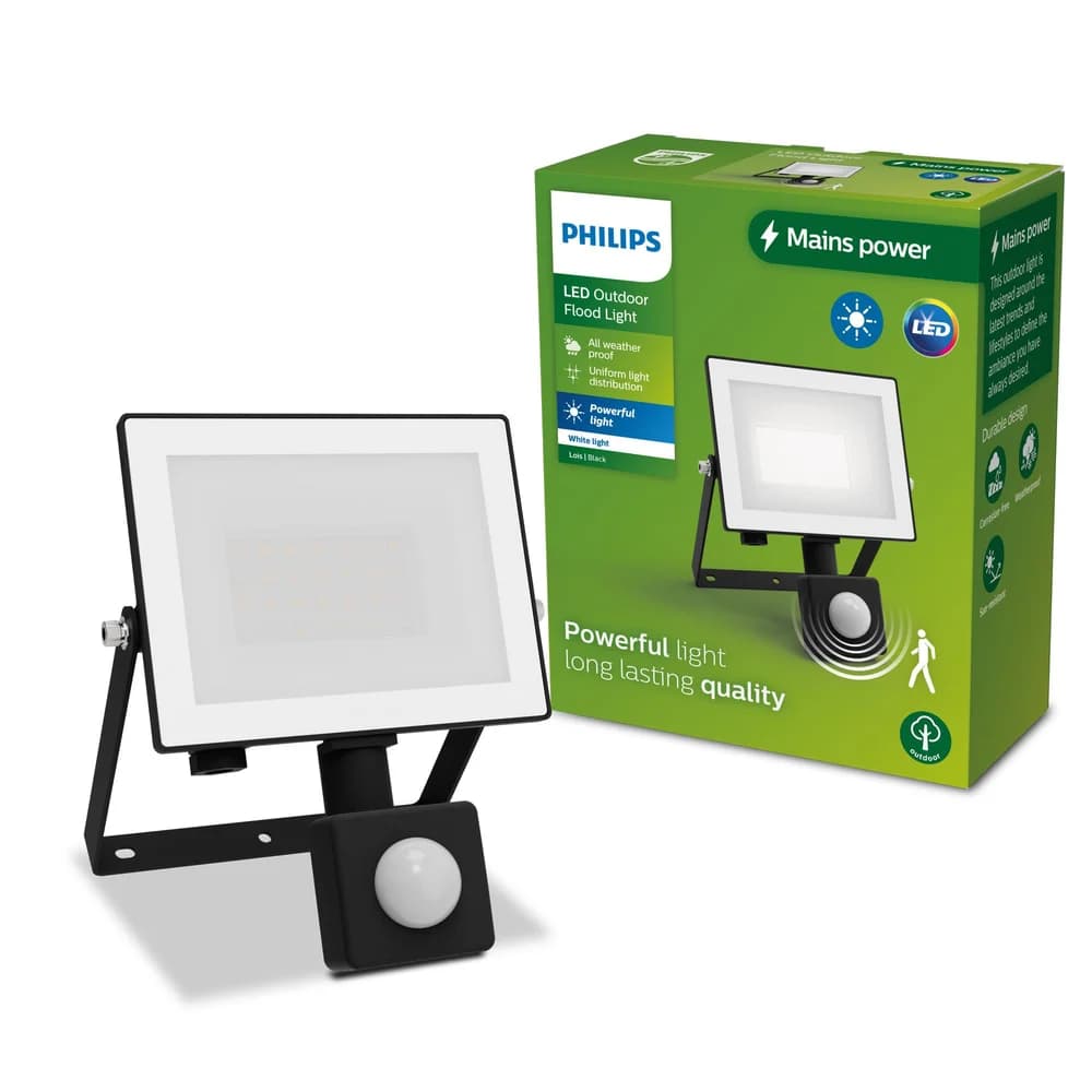 LED-Flutlicht-Reflektor 20W 2050lm 3000K IP65 mit Bewegungs- und Dämmerungssensor Schwarz Lois Philips