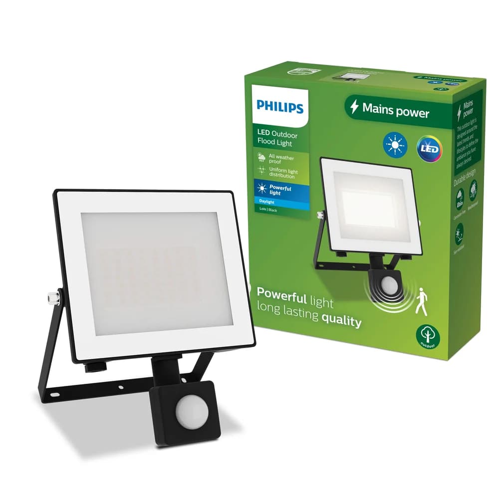 LED-Flutlicht-Reflektor 30W 3200lm 5000K IP65 mit Bewegungs- und Dämmerungssensor Schwarz Lois Philips