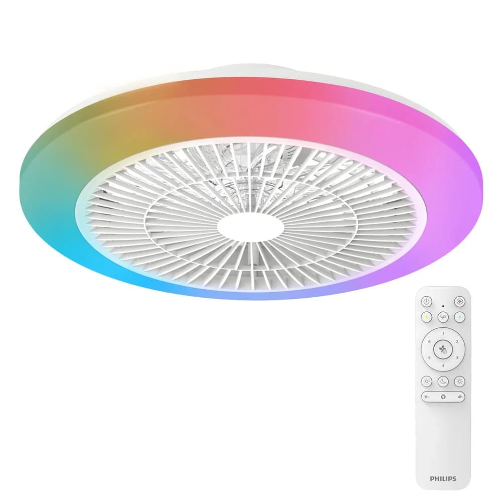Deckenventilator 20W LED Deckenleuchtelampe 40W 4400lm 2700-6500K CCT + RGB Weiß + Fernbedienung Amigo Philips