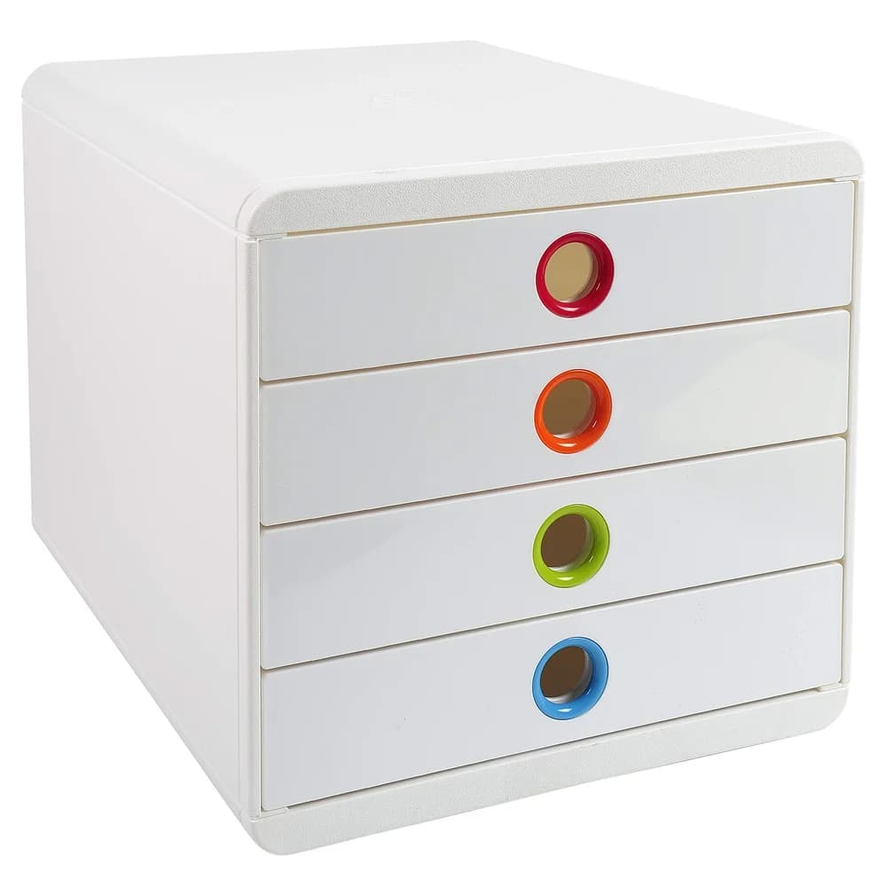 Exacompta Schubladenbox POP-BOX + 4 geschlossenen Laden, Weiss/Harlekin, 314398D