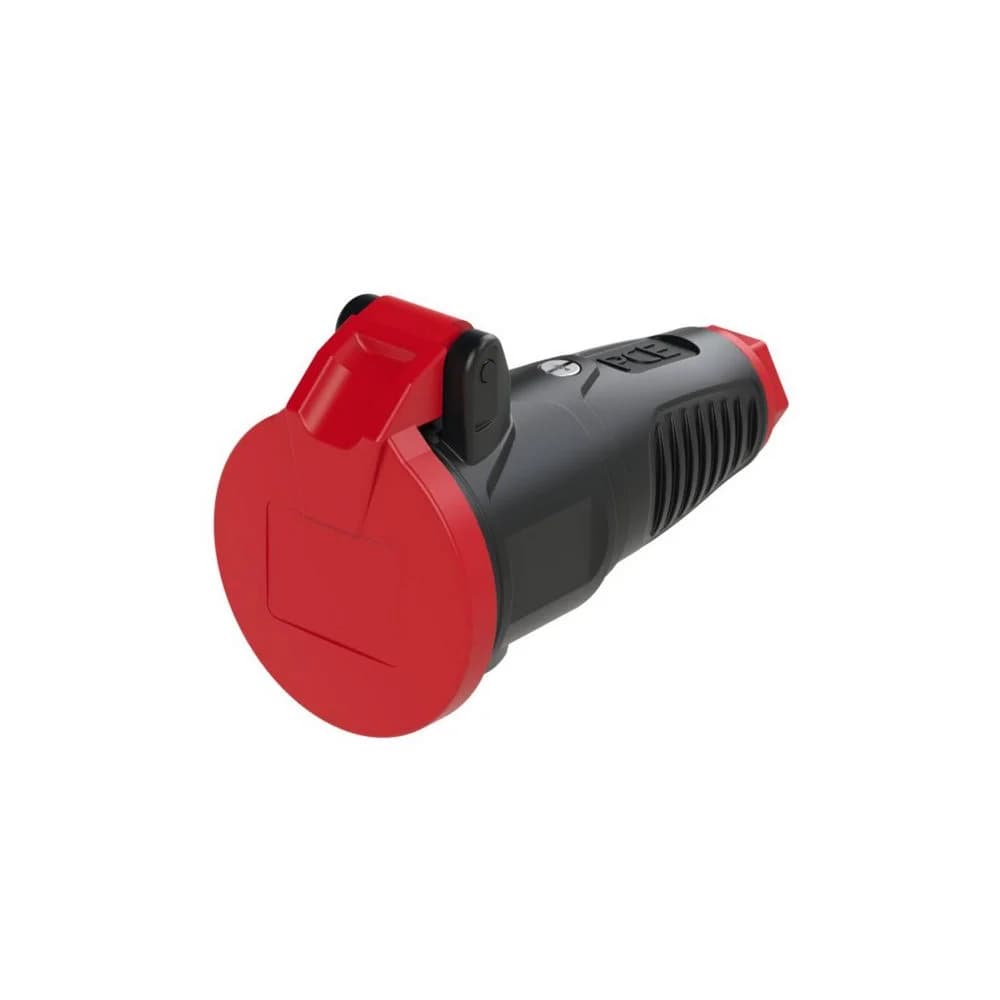 PCE Schuko-Kupplung, Schutzkontaktkupplung IP54 Vollgummi+Klappdeckel 16A / 250V AC / 3p