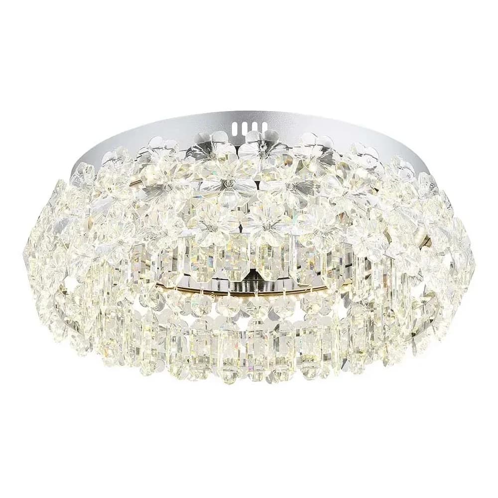 Globo Lighting LED-Deckenleuchte DIANN, Ø 50 cm - Chromfarben - Transparent - K9-Kristallglas - Metall