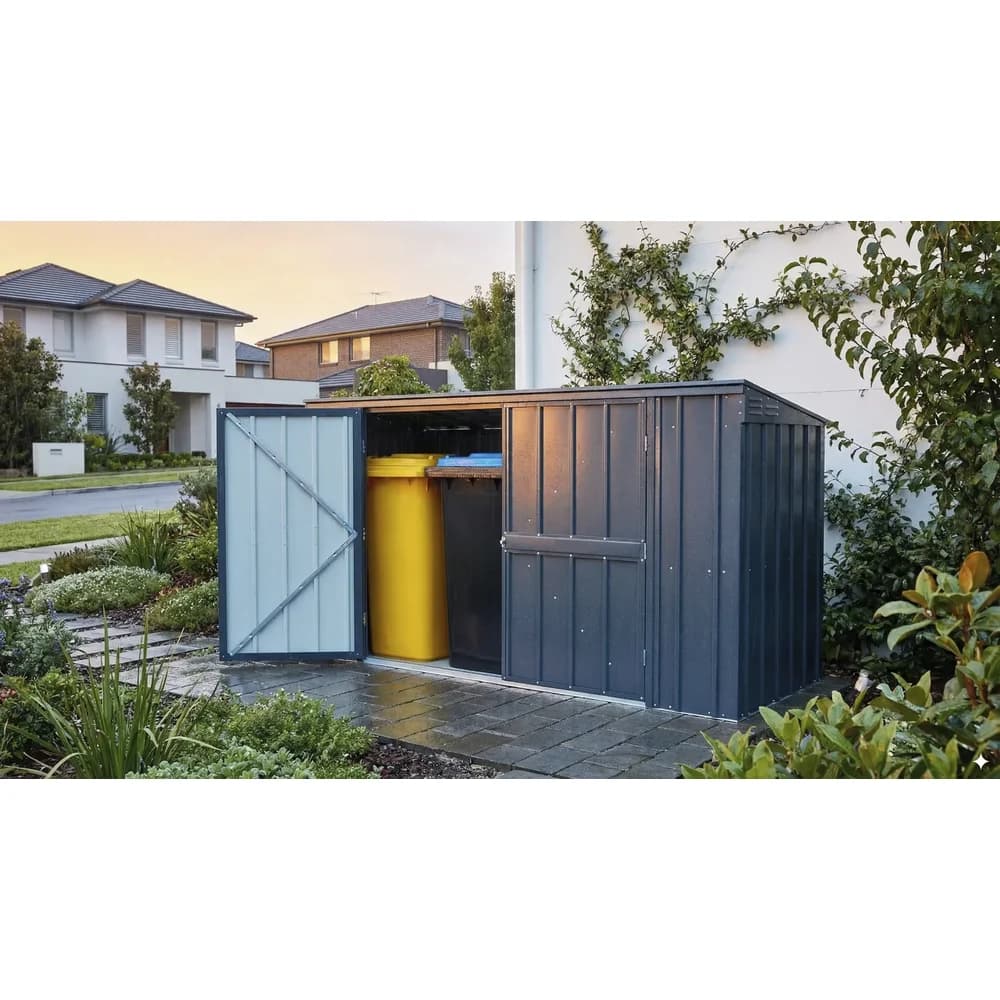 Globel Gerätehaus "Tonnen-Depot Easy" 7x3 - 3bins - Grau