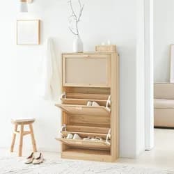 SoBuy Schuhschrank mit 3 Türen Holzfarbe 60x24x118cm Funktional