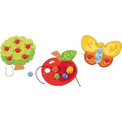 Gollnest & Kiesel Lernspielzeug Goki 58385 - Fädelspiel Obstgarten, 3 Motive (Apfel, Baum, Schmette...