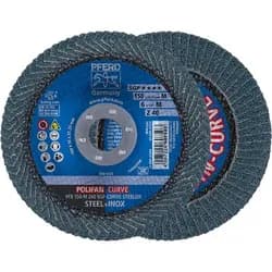 PFERD TOOLS POLIFAN CURVE Fächerscheibe PFR 150x22,23 mm Breite M Z40 SGP STEELOX für Stahl/Edelstahl