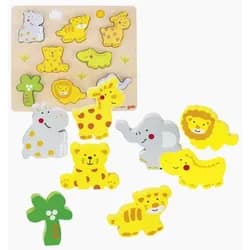 Gollnest & Kiesel Puzzle Goki 57809 - Einlegepuzzle Wilde Tiere, 8-teilig, Holz, 28x24cm, Puzzleteile